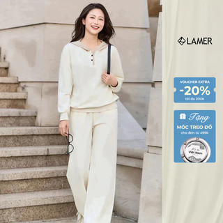Áo Nỉ Phối Mũ Dáng Suông Dài Tay, Quần Nỉ Ống Rộng Cạp Chun LAMER O61O25T011 O64W25T002
