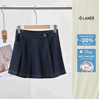 Quần Shorts Giả Váy LAMER Xếp Ly Lệch Chất Bò Lụa Giả Jean Mềm Mại V64S26Q001