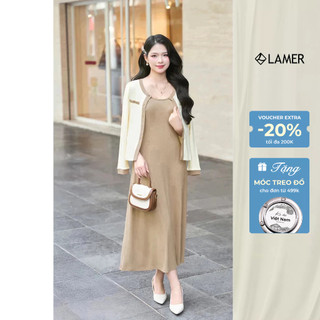 Áo Cardigan Cổ Tròn Phối Màu Phối Đầm Xoè Sát Nách Đệm Ngực LAMER L65C25T012 L63L25T003