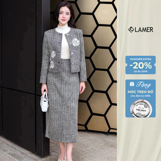 Áo Dạ Tweed Suông 2 Lớp Thêu Hoa, Chân Váy Dạ Dai Xẻ Sau LAMER L65W25T020 L62M25T007