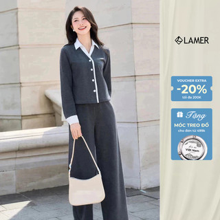 Áo Nỉ Da Cá Phối Sơ Mi Cổ Đức Phối Quần Nỉ Ống Rộng Cạp Chun Lamer O61O25T006 O64W25T002