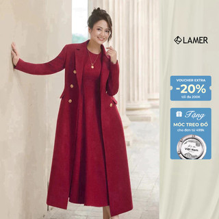 [LAMER x VIỆT HOA]Áo Khoác Dạ Tweed Dáng Dài Cổ Hai Ve Cúc Thật Phối Đầm Dạ Sát Nách Bổ Mảnh LAMER L65W25T022 L63L25T007