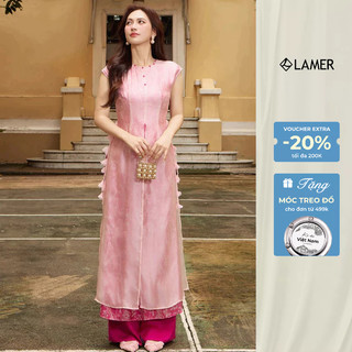 [LAMER X PHƯƠNG ANH ĐÀO] Áo Dài Cách Tân Phúc Hoa (Không Quần) Dáng Ôm Vai Chờm 5 Tà Cổ Tròn LAMER S61A25Q013