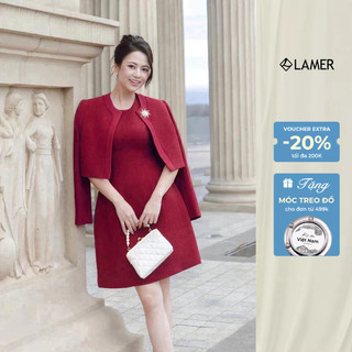 [LAMER x VIỆT HOA] Áo Khoác Dạ Dáng Ngắn Cài Trang Trí Phối Đầm Dạ Dáng A Sát Nách LAMER L65W25T021 L63R25T006