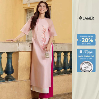 [LAMER X PHƯƠNG ANH ĐÀO] Áo Dài Cách Tân Dáng Suông Ngọc Hoa (Không Quần) 2 Lớp Tơ Óng Và Lụa Đính Kết Thủ Công Cao Cấp