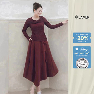 [LAMER x VIỆT HOA] Áo Kiểu Nữ LAMER Dáng Peplum Dài Tay Phủ Vai Sang Trọng, Chân Váy Dáng Xòe Dài Vạt Chéo L61B25T008