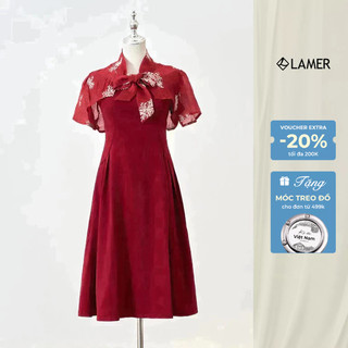 Đầm A cổ bẻ ngắn tay kéo khóa sau phối áo khoác cổ nơ LAMER L63L24Q048