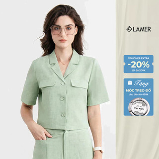 Áo Sơ Mi Croptop VIEN TRAN Ngắn Tay Cổ Hai Ve Túi Giả V65D23Q007