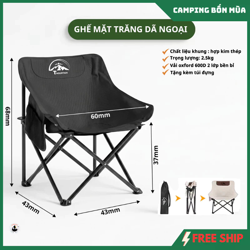 Ghế Gấp Gọn Camping Tmountain, Ghế Xếp Dã Ngoại Du Lịch Ngoài Trời Chịu Tải 150kg Gọn Nhẹ Tiện Lợi