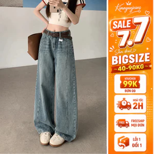 Quần Jean Nữ Bigsize 55-90kg Dáng Suông Phối Baggy Form Boy Thụng, Quần Bò Dài Cạp Cao MS619.1