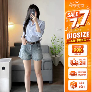 Quần Short Jean Nữ Bigsize 55-90kg Lưng Thun Đính Đá, Quần Đùi Sooc Nữ Ống Rộng Cạp Cao MS70
