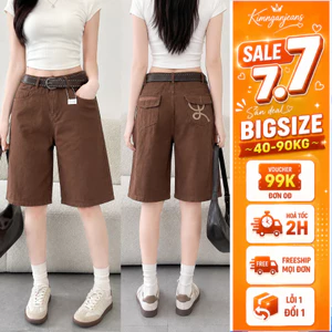 Quần Jean Ngố Lửng Nữ Bigsize 55-90kg Ống Rộng - Quần Kaki Jeans Ngố Cạp Cao Dài Qua Gối MS74