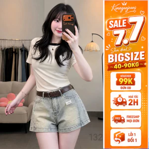 Quần Đùi Jeans Bigsize 55-90kg Màu Xanh Wash Hot Cá Tính, Quần Sooc Bò Cạp Cao Lưng Thun MS1324