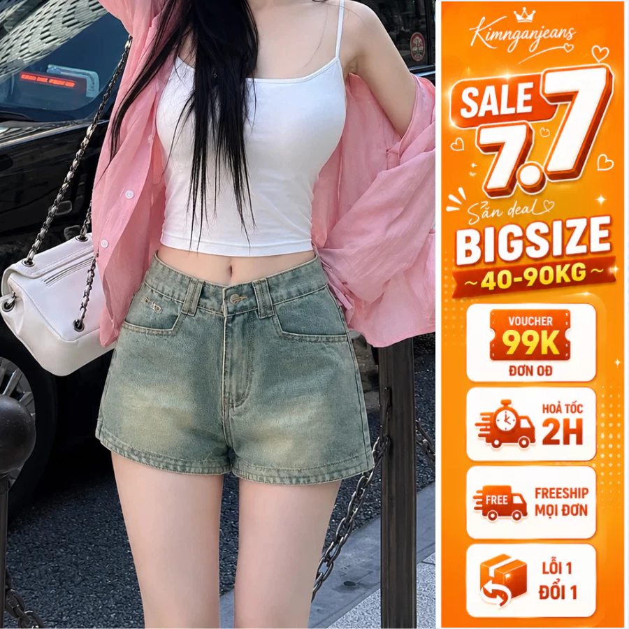 Quần Short Jean Bigsize Nữ 55-90kg Cạp Cao Màu Xanh Hot Trend 2026, Quần Đùi Sooc Nữ Đi Chơi MS1088