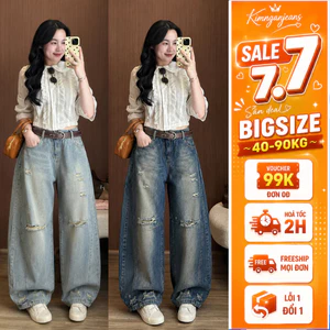 Quần Jeans Ống Cong Bigsize 55-90kg Premium Form Rộng Màu Wash Retro Cá Tính Đi Học Đi Chơi MS625