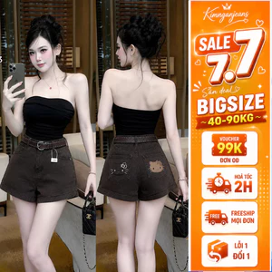 Quần Short Nữ Bigsize 55-90kg Thêu Mèo Mickey, Quần Ngắn Chất Jeans Chất Lượng Cao Hách Dáng Ms1326