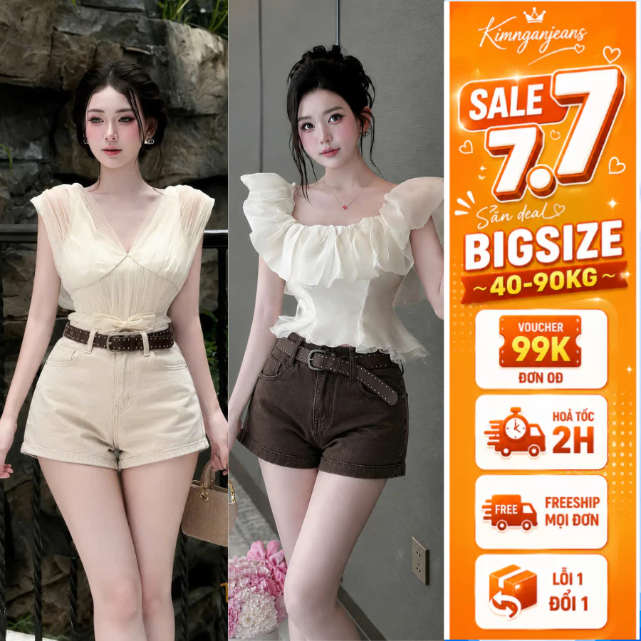 [CAO CẤP] Quần Short Jeans BIGSIZE Nữ Cạp Giữa Eo, Quần Sooc Đùi Nữ Lưng Cao Dáng Chữ A Đi Chơi MS1088