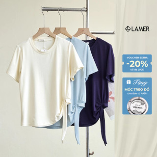 Áo Thun Nữ LAMER FASHION Cộc Tay Chất Cotton Nhún Gấu Buộc Nơ O61S26H024