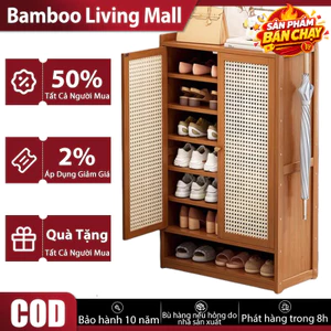 Bamboo Living Mall Tủ Đựng Giày Gỗ Tre Đa Năng Tiện Ích Thiết Kế Mỏng Hành Lang Hẹp Phòng Trọ