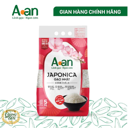 Gạo Nhật Japonica AAN Túi 5Kg làm sushi cơm cuộn, gạo dẻo, trắng, vị ngọt hậu - A An Date mới