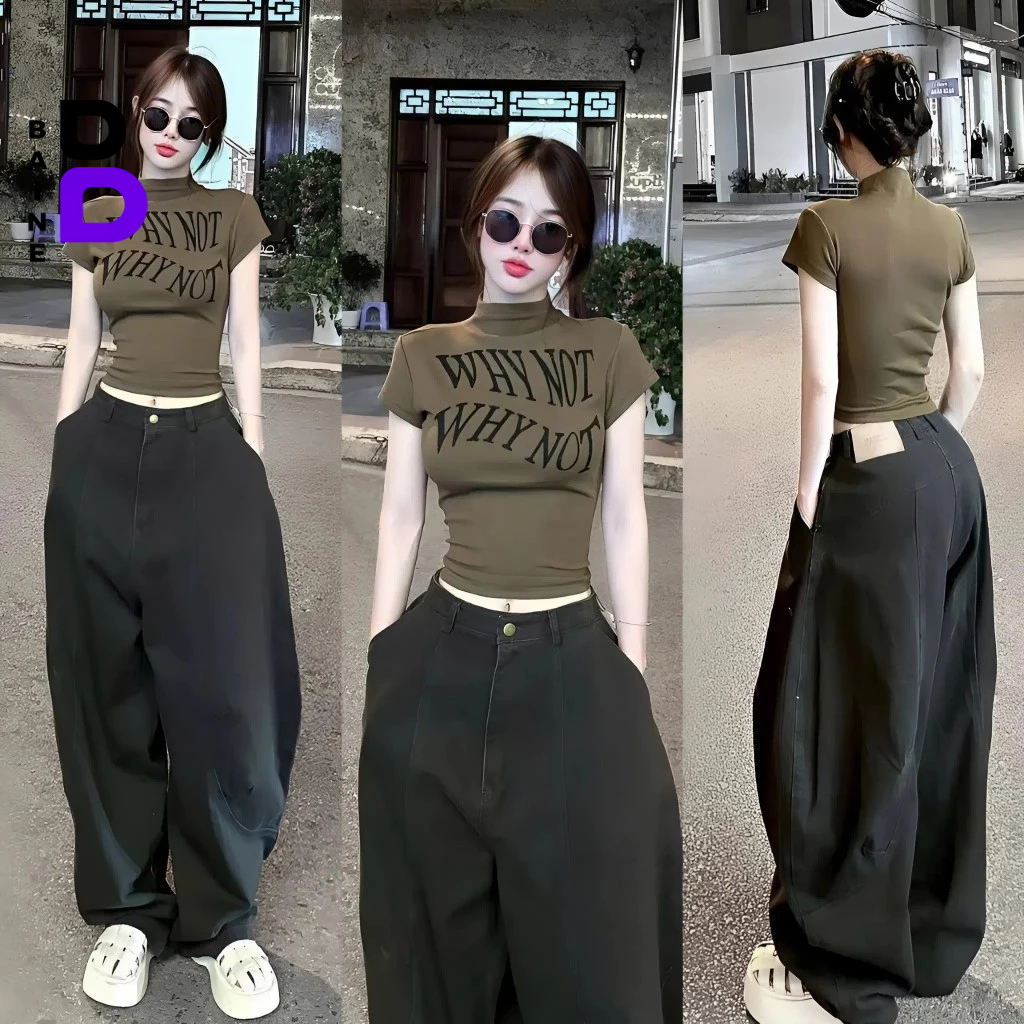 Áo BABYTEE Tay Ngắn CỔ LỌ WHY NOT In Hình DD85, Áo Thun Nữ Cổ Cao Chất Borip Cộc Tay BAINE | BigBuy360 - bigbuy360.vn