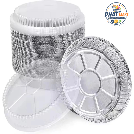 Khay Nhôm Tròn 22cm Lót Nồi Chiên Không Dầu, Đĩa Giấy Bạc Nướng Bánh Chịu Nhiệt
