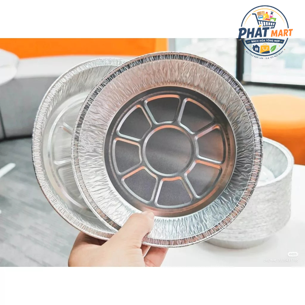 Khay Nhôm Tròn 22cm Lót Nồi Chiên Không Dầu, Đĩa Giấy Bạc Nướng Bánh Chịu Nhiệt