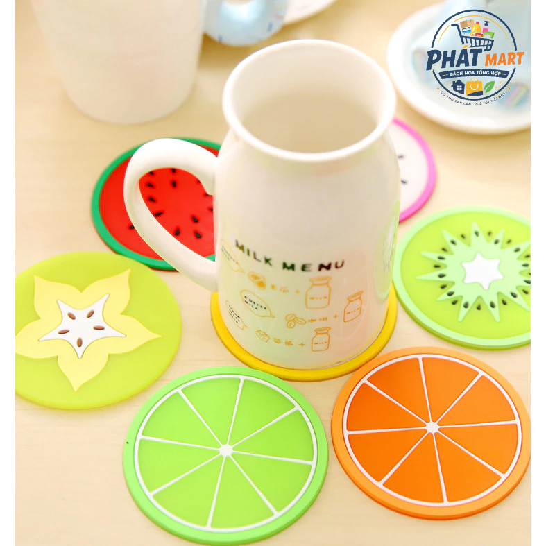 Combo 5 Miếng Lót Ly Silicon Trái Cây 3D - Kháng Nước, Decor Bàn Làm Việc Quán Cafe