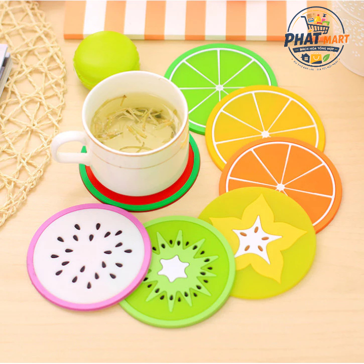 Combo 5 Miếng Lót Ly Silicon Trái Cây 3D - Kháng Nước, Decor Bàn Làm Việc Quán Cafe
