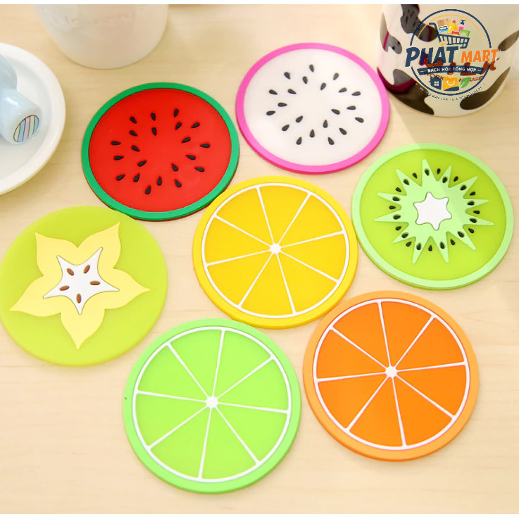 Combo 5 Miếng Lót Ly Silicon Trái Cây 3D - Kháng Nước, Decor Bàn Làm Việc Quán Cafe