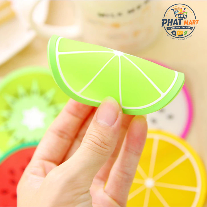 Combo 5 Miếng Lót Ly Silicon Trái Cây 3D - Kháng Nước, Decor Bàn Làm Việc Quán Cafe