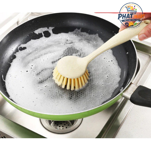 Cây Cọ Rửa Chén Bát Chảo Có Tay Cầm Dài Đa Năng - Bàn Chải Chà Xoong Nồi Sợi Lúa Mạch Tiện Lợi