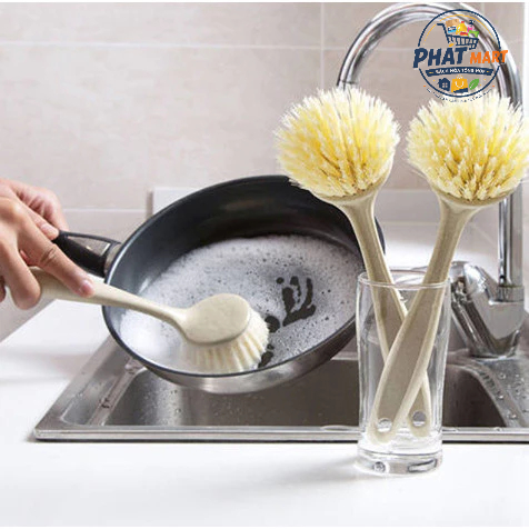 Cây Cọ Rửa Chén Bát Chảo Có Tay Cầm Dài Đa Năng - Bàn Chải Chà Xoong Nồi Sợi Lúa Mạch Tiện Lợi