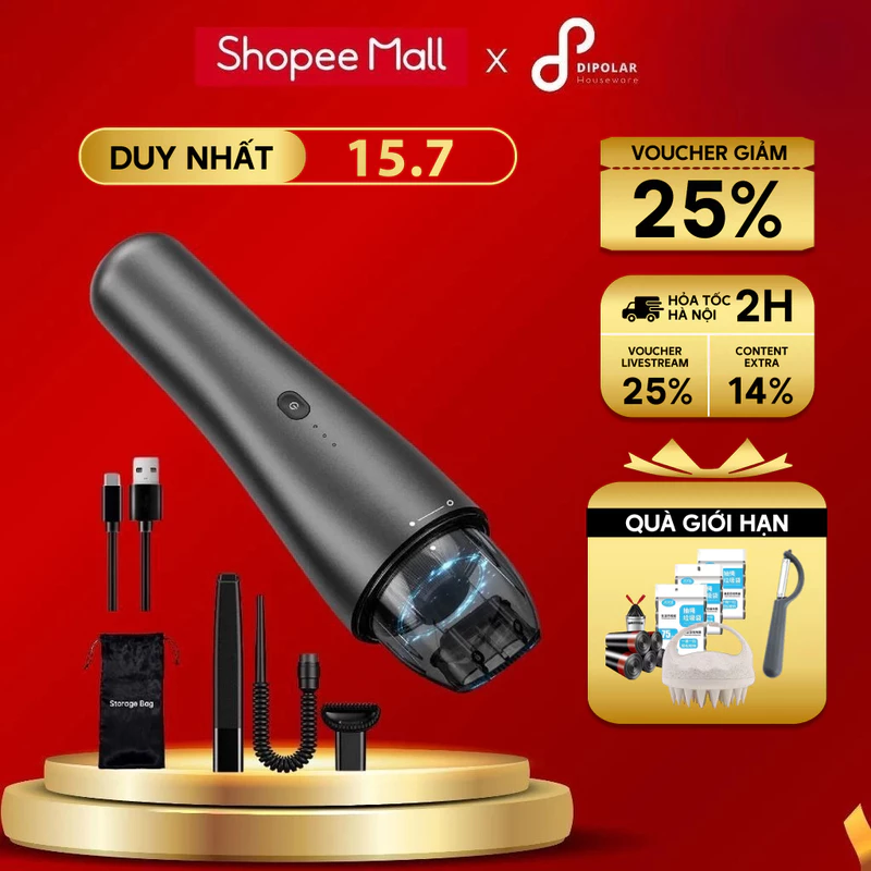 Máy Hút Bụi Cầm Tay Mini Không Dây DIPOLAR DMHB01 Lực Hút Mạnh Công Suất Lớn 12000PA Vệ Sinh Giường Nệm, Ô Tô, Sofa — ảnh 1