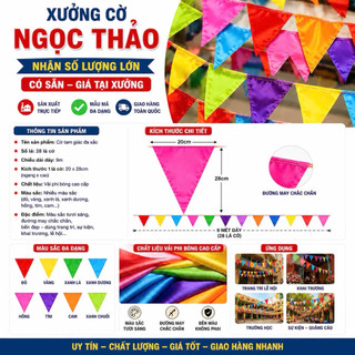 Dây Cờ Đuôi Nheo Nhiều Màu 9M 28 Lá Vải Phi Bóng - Cờ Dây Trang Trí Khai Trương, Lễ Hội, Sân Trường