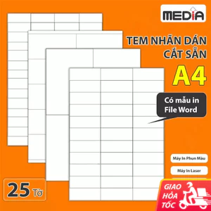 Giấy Decal Dán Nhãn A4 Media Chia Ô Sẵn 25/100 Tờ Dùng In Tem Phân Loại Sticker Miếng Dán Tomy A4