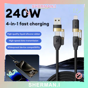 Cáp sạc nhanh đa năng 4 trong 1 240W tương thích với chuẩn IP 8-17 của Huawei làm từ silicon lỏng cao cấp