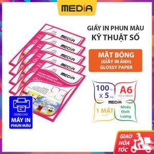 Giấy In Ảnh Media A6 1 Mặt Bóng Glossy Nhiều Định Lượng Combo 5 Xấp 100 Tờ Cho Máy In Phun Màu