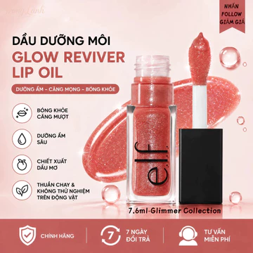 Son Bóng ELF Glow Reviver Lip Oil 7.6ml Có Nhũ Lấp Lánh Căng Bóng Môi Mọng Nước