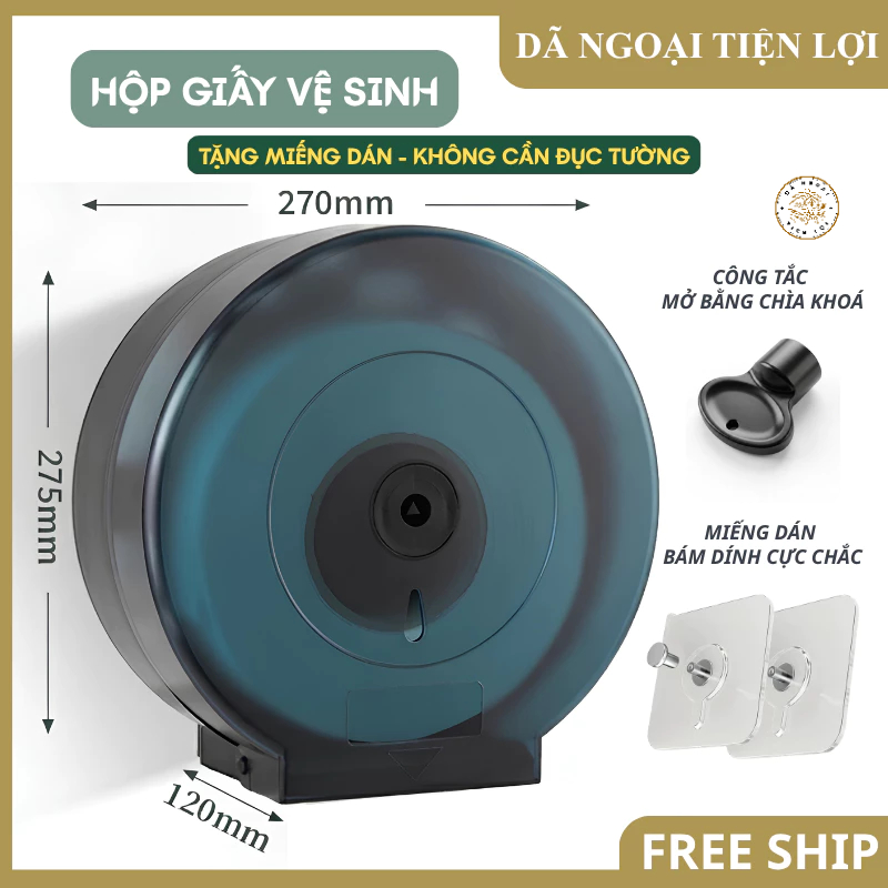 Hộp Đựng Giấy Vệ Sinh Cuộn Lớn Nhựa PP Trong Nhà Vệ Sinh Công Nghiệp Treo Tường, kèm miếng dán + vít