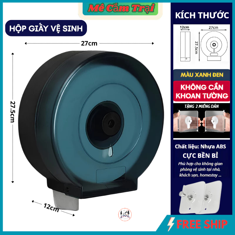 Hộp Đựng Giấy Vệ Sinh Cuộn Lớn Nhựa PP Trong Nhà Vệ Sinh Công Nghiệp Treo Tường(tặng kèm 2 miếng dán và 2 vit nở)