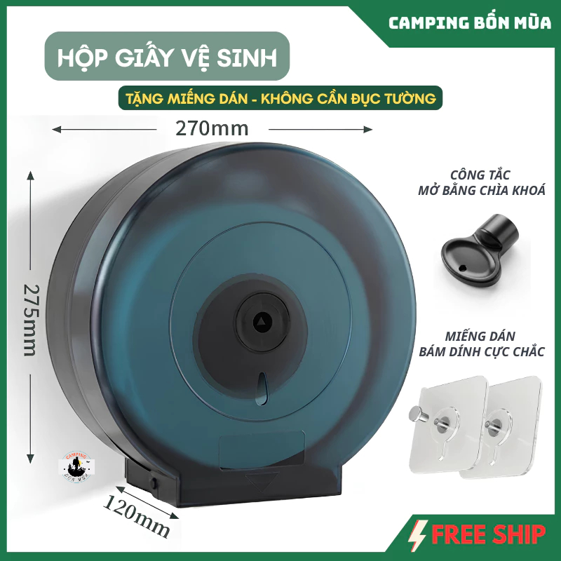 Hộp Đựng Giấy Vệ Sinh Cuộn Lớn Nhựa PP Trong Nhà Vệ Sinh Công Nghiệp Treo Tường(tặng kèm 2 miếng dán và 2 vit nở)