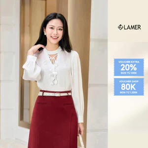 Áo Sơ Mi Nữ Cổ Tàu Dáng Suông Dài Tay Dây Buộc Đính Hoá LAMER L61B25Q027