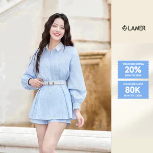 Áo Sơ Mi Nữ Dài Tay Kẻ Sọc Phối Ren, Quần Short Giả Váy VIEN TRAN O61H25Q005 O64S25H005