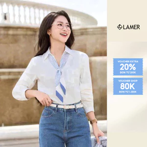 LAMER Áo Sơ Mi Nữ Dài Tay Công Sở Dáng Suông Kèm Khăn Có Thể Tháo Rời O61B26Q009