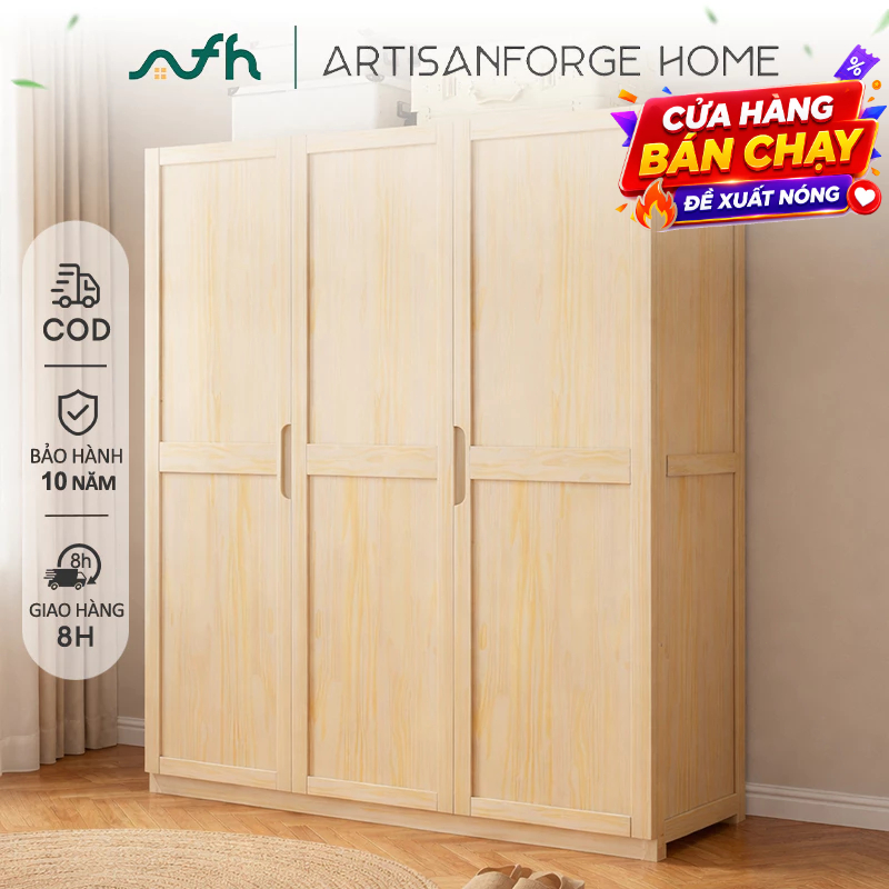 Tủ Quần Áo Gỗ Tự Nhiên 3 Cánh Tủ Quần Áo Màu Sáng Kiểu Dáng Đơn Giản Hiện Đại Trang Trí Phòng Ngủ