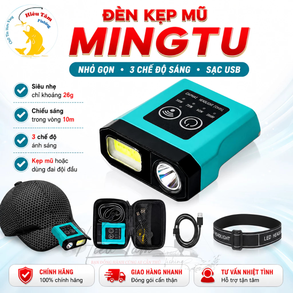 Đèn Kẹp Mũ, Đội Đầu Câu Cá Dã Ngoại Mingtu Siêu Sáng Cảm Biến Đa Năng Có Dây Đeo ( Chính hãng)