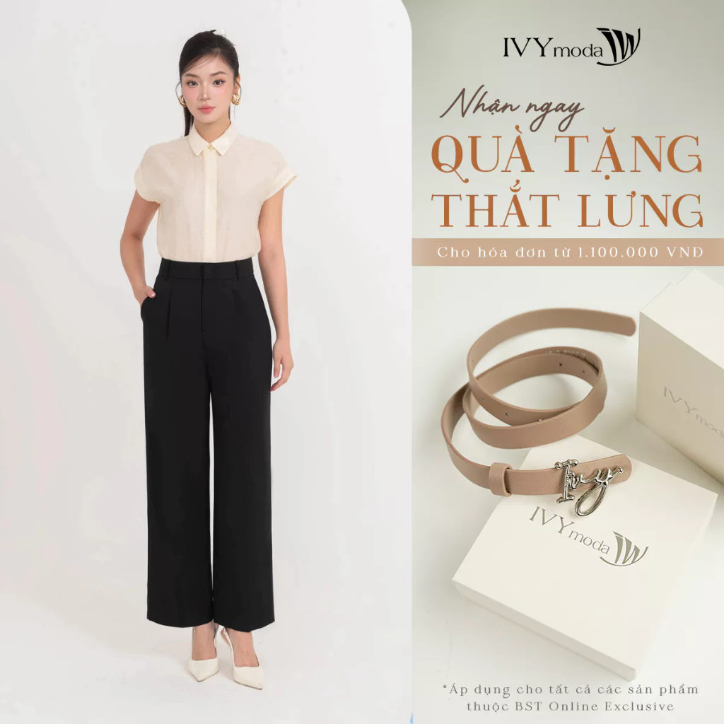 Quần âu nữ dáng suông cạp cao, quần tây nữ công sở IVY moda MS 22T0240