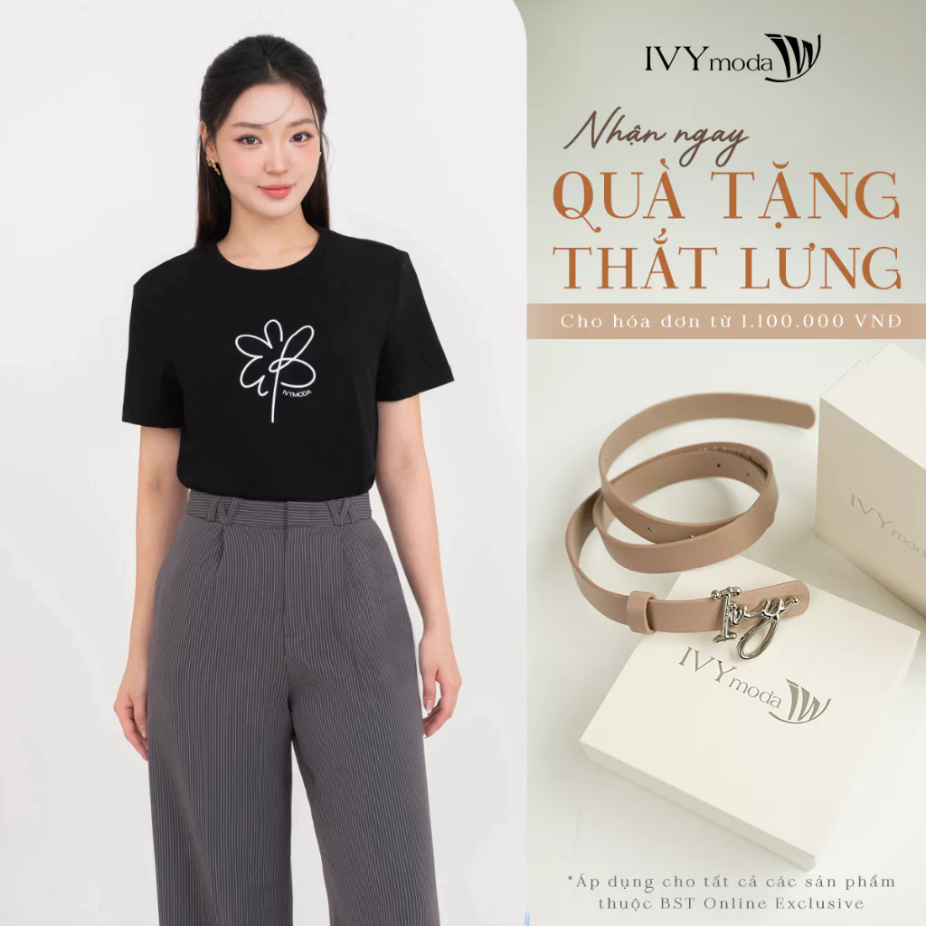 Áo thun cotton họa tiết hoa, Áo công sở tay ngắn dạo phố IVY moda MS 57T0280