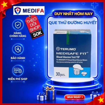 Hộp 30 que thử đường huyết tiểu đường Nhật Bản Terumo Medisafe Fit, niêm phong riêng từng que
